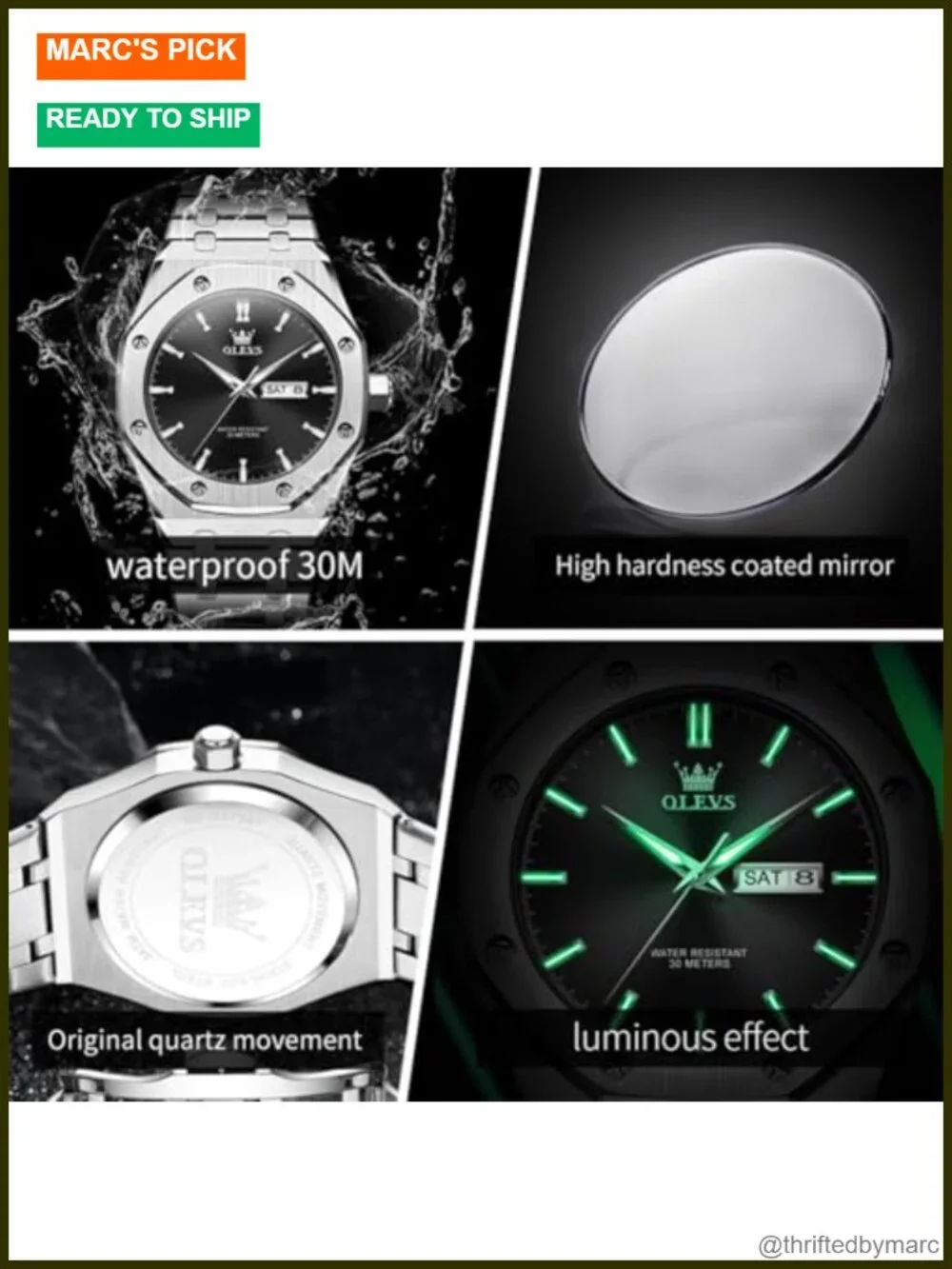 Men's Textured Dial Watch, Durable 316L Stainless Steel, Luminous Hands Water